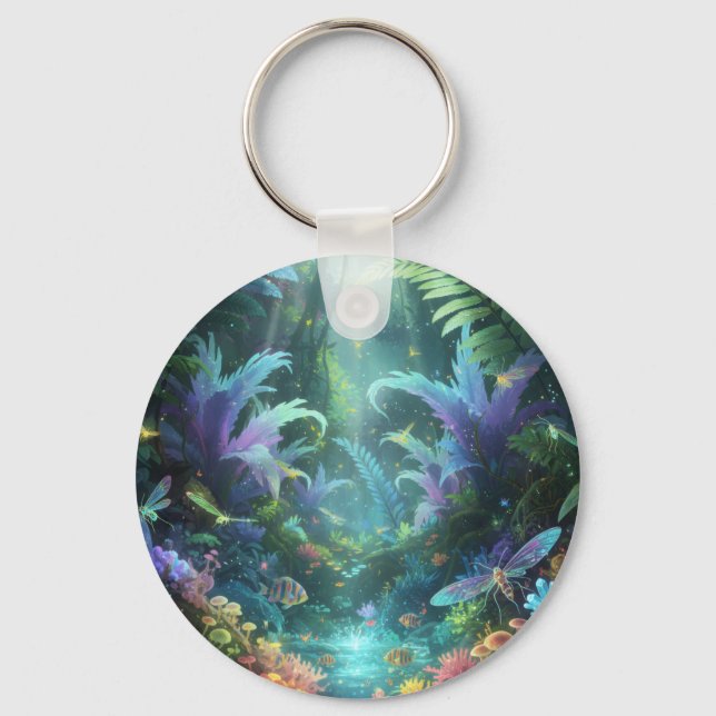 Enchanted Bioluminescent Forest Magical Jungle  Key Ring (Front)