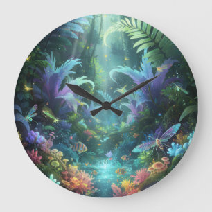Enchanted Bioluminescent Forest Magical Jungle Large Clock