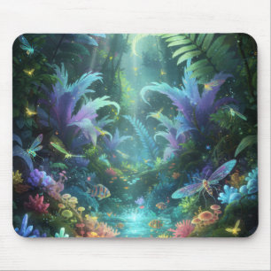 Enchanted Bioluminescent Forest Magical Jungle Mouse Pad