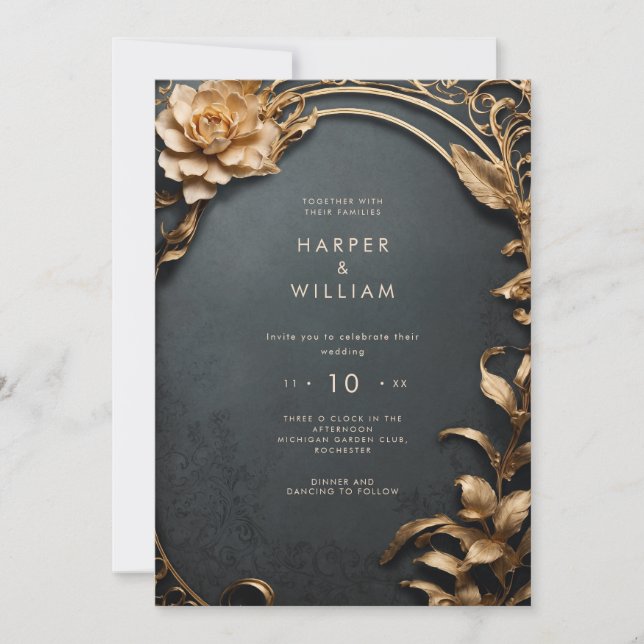 Enchanted black and gold Wedding Invitation (Front)