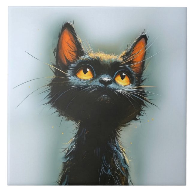 Enchanted Black Cat Ceramic Tile (Front)