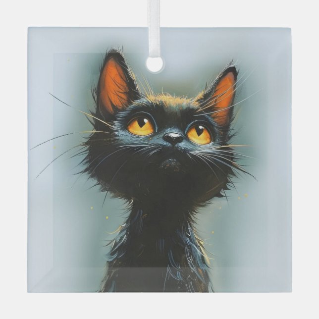 Enchanted Black Cat Glass Tree Decoration (Front)