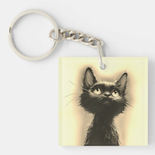 Enchanted Black Cat Golden Key Ring
