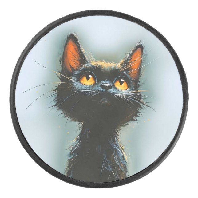 Enchanted Black Cat Hockey Puck (Front)