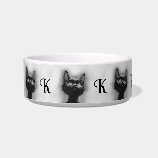 Enchanted Black Cat Initialled Bowl (Left)
