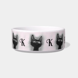 Enchanted Black Cat Initialled Pink Bowl