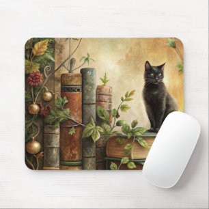 Enchanted Black Cat Library Mouse Pad