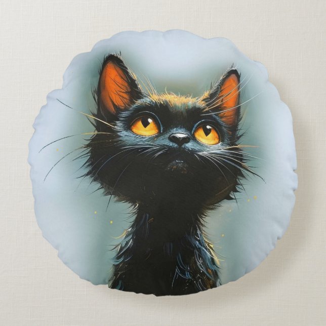 Enchanted Black Cat Round Cushion (Front)
