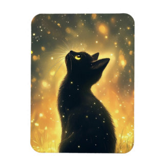 Enchanted Black Cat with Fireflies Artwork Magnet