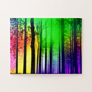 Enchanted Black Forest Under Rainbow Coloured Sky Jigsaw Puzzle