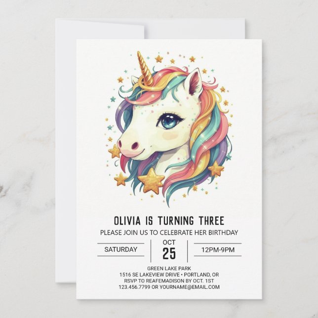 Enchanted Bliss Unicorn Birthday Invitation (Front)