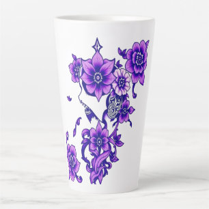 Enchanted Bloom – Mystical Floral Skull Latte Mug