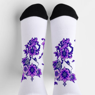  Enchanted Bloom – Mystical Floral Skull Socks