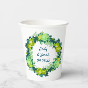 Enchanted Blooms: Exquisite Floral Wreath Blue Paper Cups