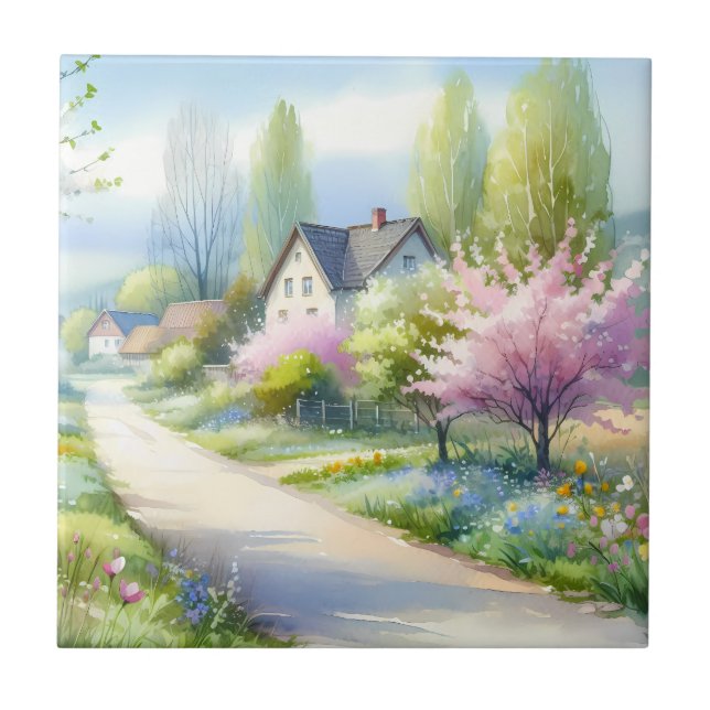 Enchanted Blossom Country Lane Ceramic Tile (Front)