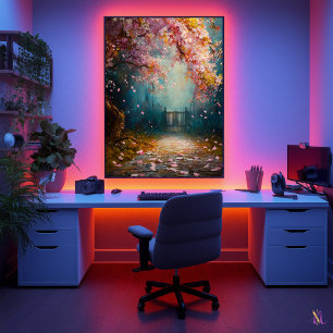Enchanted Blossom Path - Mystical Floral Landscape Poster