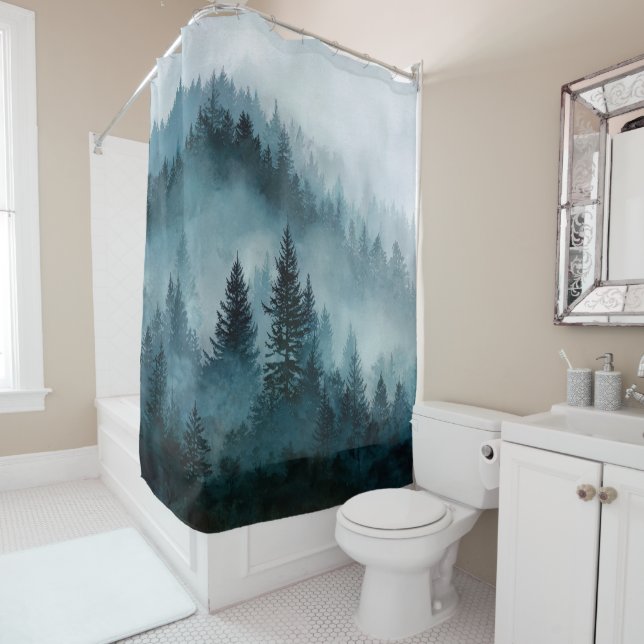 Enchanted Blue Forest Escape Shower Curtain (In Situ)