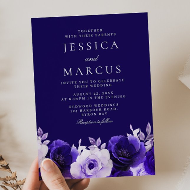 Enchanted Blue: Midnight Navy Blue Roses Wedding Invitation (Creator Uploaded)