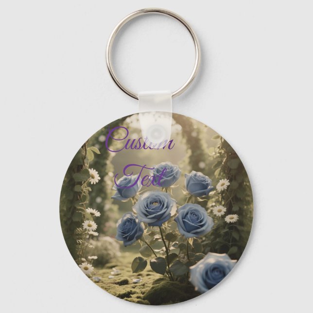 Enchanted Blue Rose – Romantic Floral Accent Key Ring (Front)