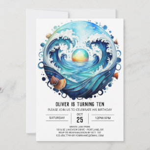 Enchanted Blue Water Kids Birthday Invitation