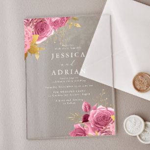 Enchanted Blush & Gold Floral Wedding Acrylic Invitations