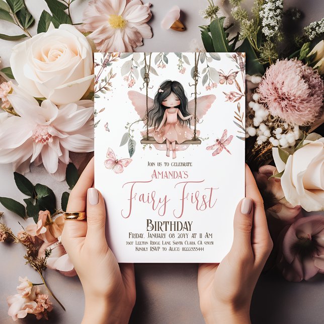 Enchanted Blush Pink Fairy First 1st Birthday Invitation (Creator Uploaded)