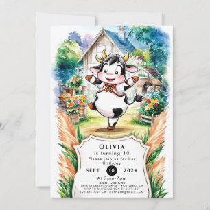 Enchanted Boho Cow Birthday Invitation