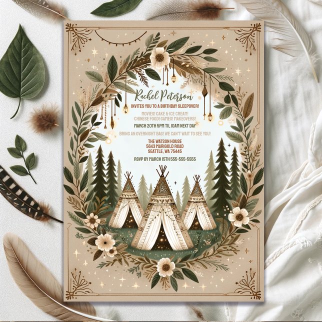 Enchanted Boho Forest Teepee Sleepover Party Invitation (Creator Uploaded)