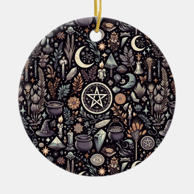Enchanted Botanica: Magical Herbs & Witchcraft Ceramic Ornament (Front)