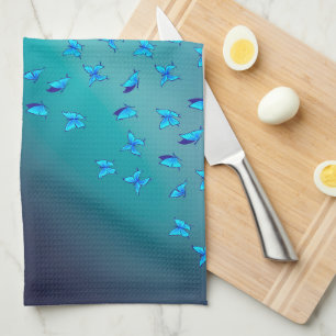 Enchanted Butterflies Green Tea Towel