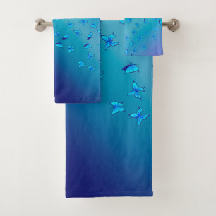 Enchanted Butterflies in Double Blue Bath Towel Set