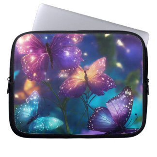 Enchanted Butterflies on Dark Purple Laptop Sleeve