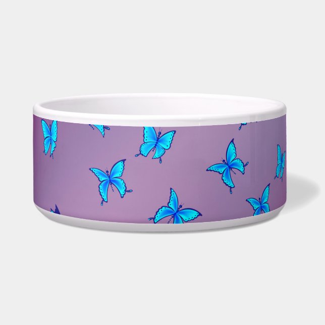 Enchanted Butterflies Pink Ceramic Pet Bowl (Front)