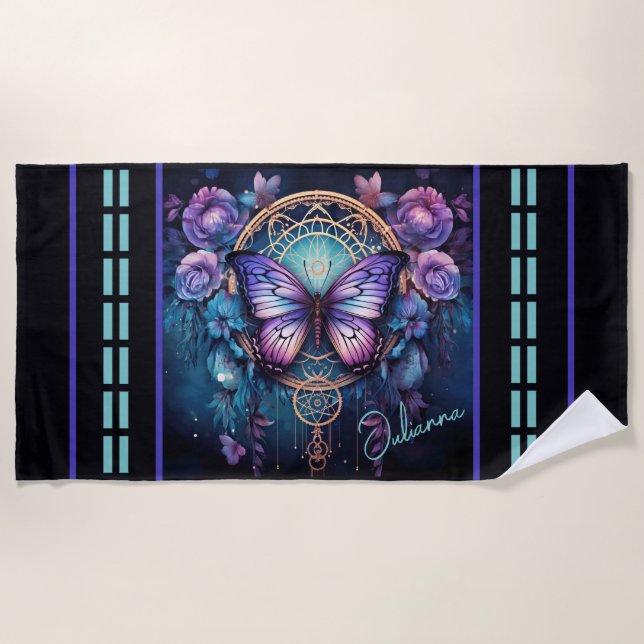 Enchanted Butterfly Dreamcatcher Beach Towel (Front)