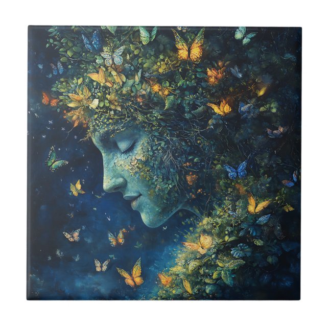 Enchanted Butterfly Forest Goddess (1) Ceramic Tile (Front)