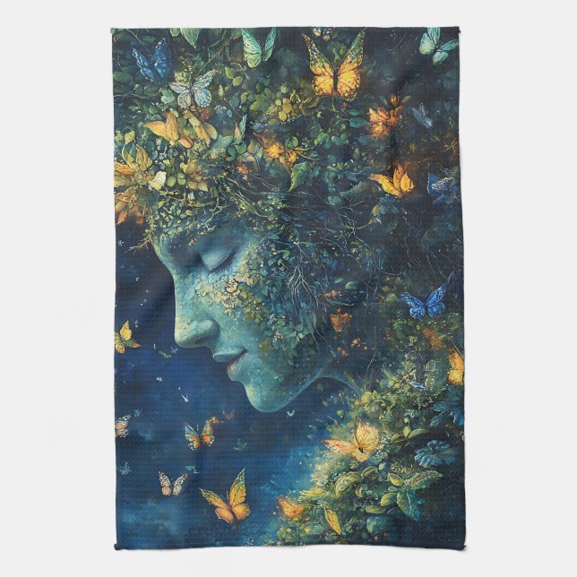 Enchanted Butterfly Forest Goddess (1) Tea Towel (Vertical)
