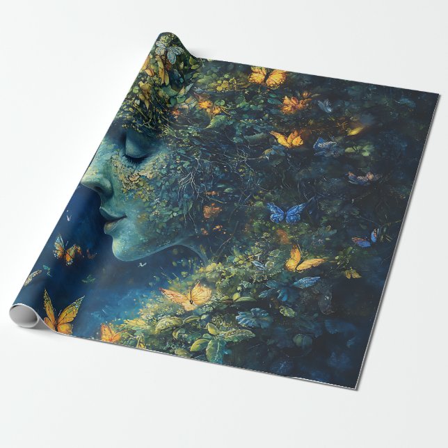Enchanted Butterfly Forest Goddess (1) Wrapping Paper (Unrolled)