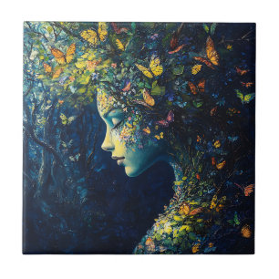 Enchanted Butterfly Forest Goddess (2) Ceramic Tile