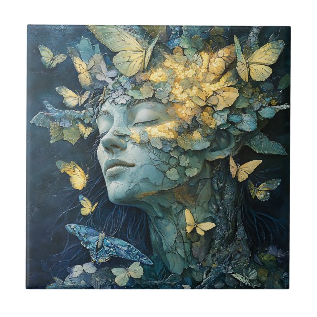 Enchanted Butterfly Forest Goddess (4) Ceramic Tile (Front)