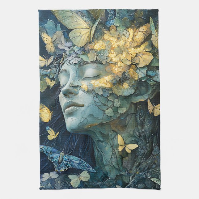 Enchanted Butterfly Forest Goddess (4) Tea Towel (Vertical)