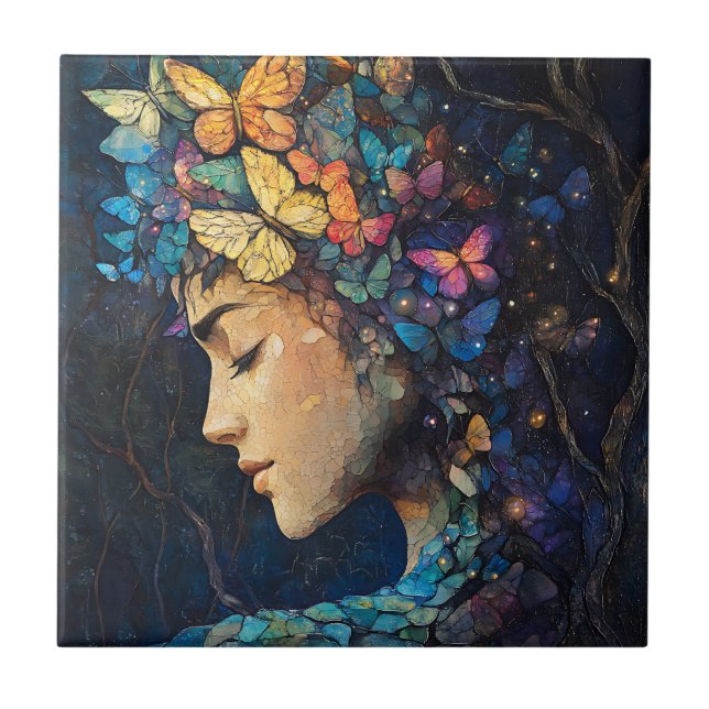 Enchanted Butterfly Forest Goddess (5) Ceramic Tile (Front)