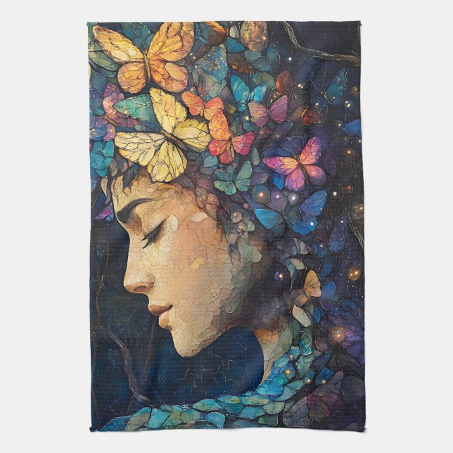 Enchanted Butterfly Forest Goddess (5) Tea Towel (Vertical)