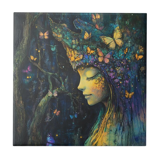 Enchanted Butterfly Forest Goddess (6) Ceramic Tile (Front)