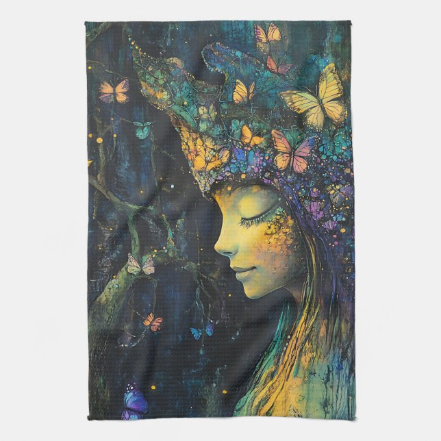 Enchanted Butterfly Forest Goddess (6) Tea Towel (Vertical)