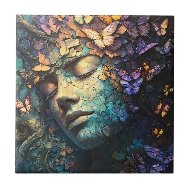 Enchanted Butterfly Forest Goddess (7) Ceramic Tile (Front)
