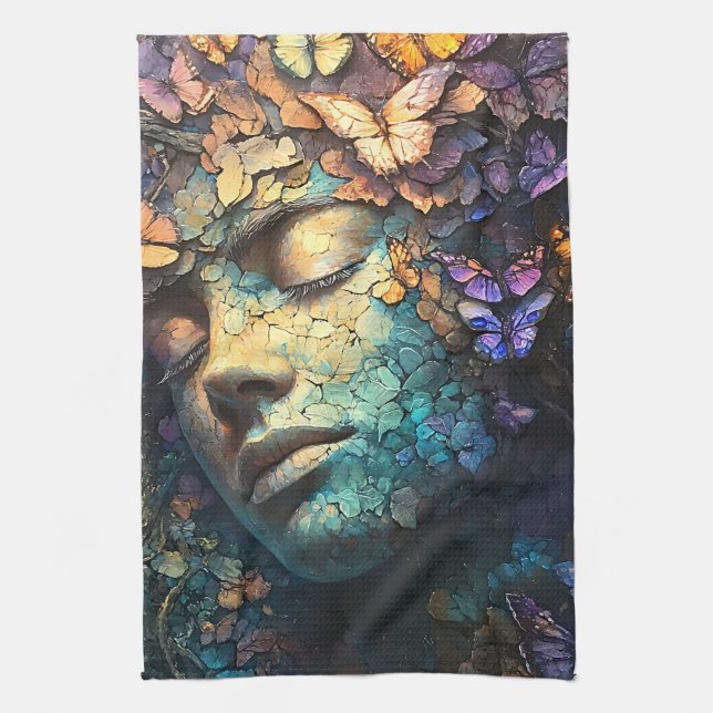 Enchanted Butterfly Forest Goddess (7) Tea Towel (Vertical)