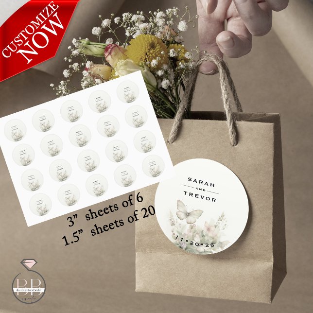 Enchanted Butterfly Garden Classic Round Sticker (Easy to customize)