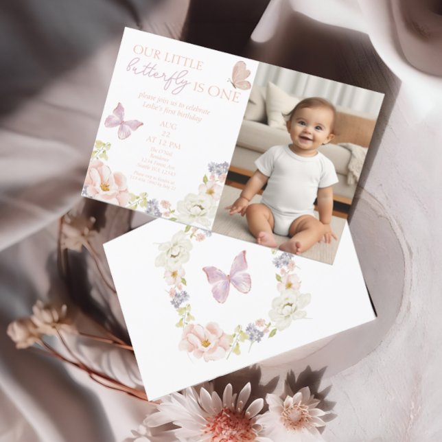 Enchanted Butterfly Garden First Birthday Photo Invitation (Creator Uploaded)