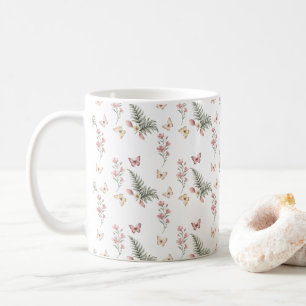 Enchanted Butterfly Garden Romantic Floral Pattern Coffee Mug