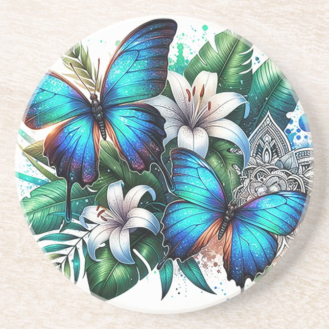 Enchanted Butterfly Garden Sandstone Coaster (Front)